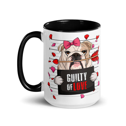 "Guilty of Love" English Bulldog Mug | Fawn &amp; White Colored Female