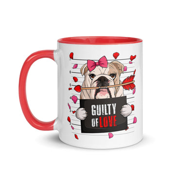 "Guilty of Love" English Bulldog Mug | Fawn & White Colored Female