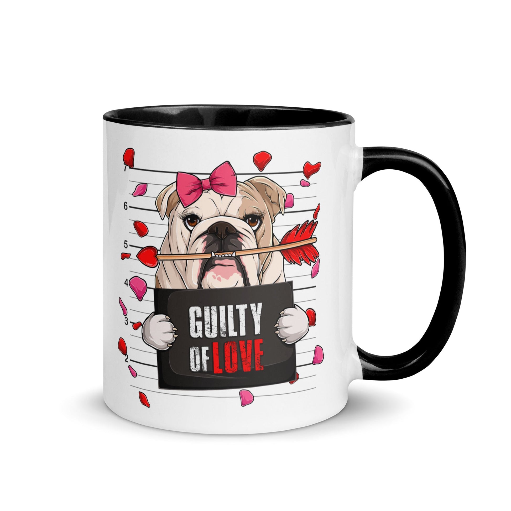 "Guilty of Love" English Bulldog Mug | Fawn & White Colored Female