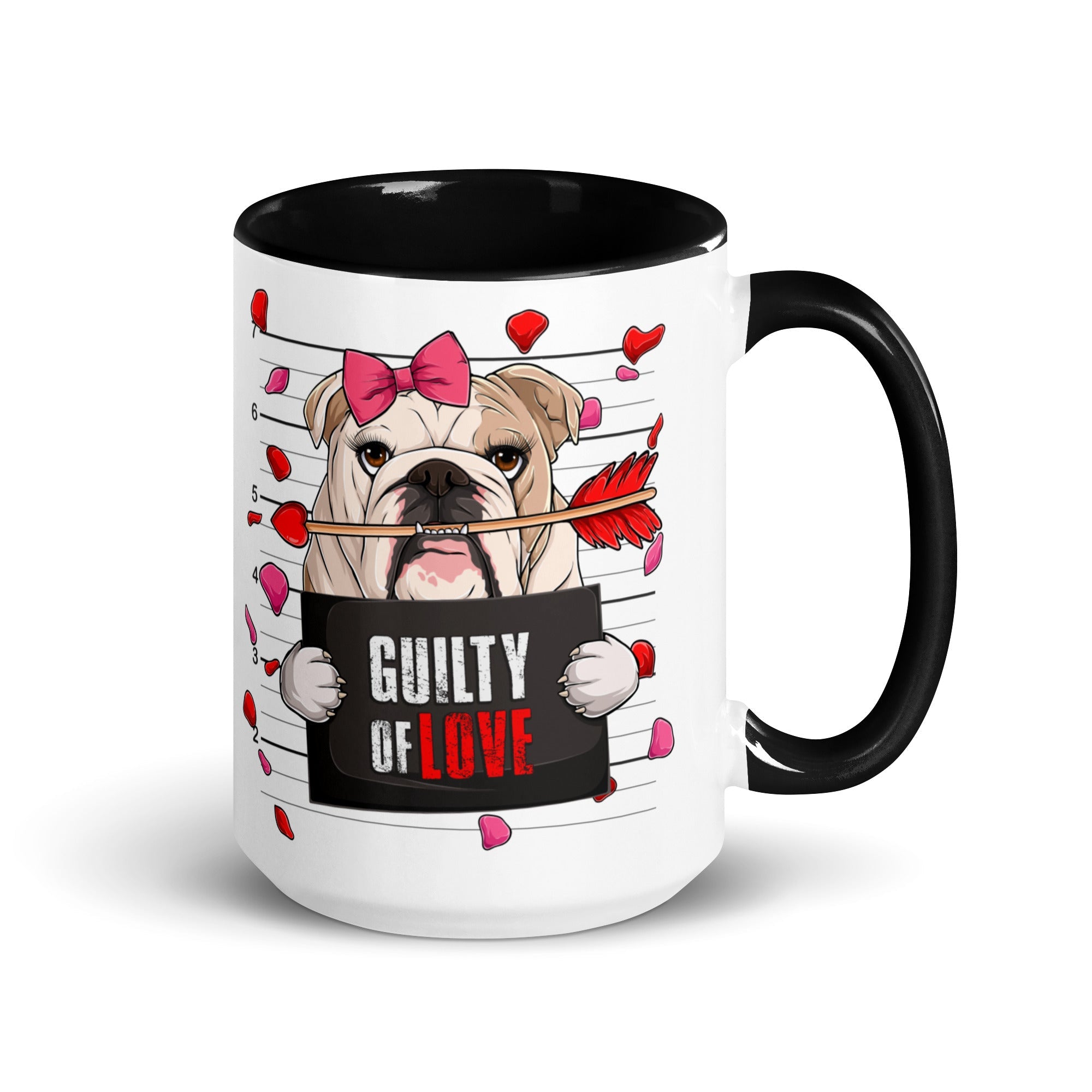 "Guilty of Love" English Bulldog Mug | Fawn &amp; White Colored Female
