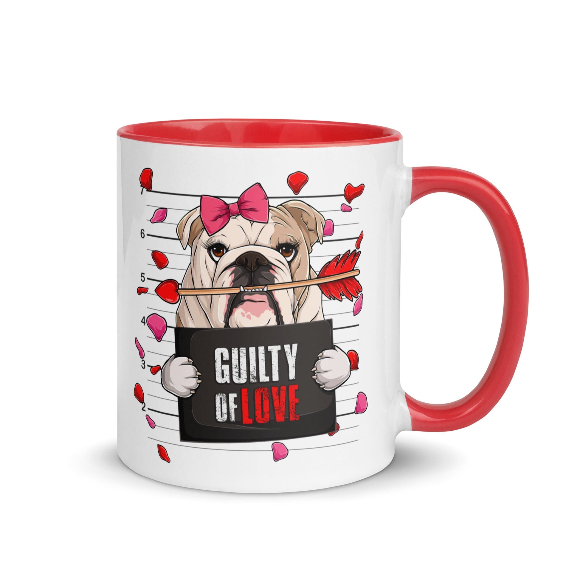 "Guilty of Love" English Bulldog Mug | Fawn & White Colored Female