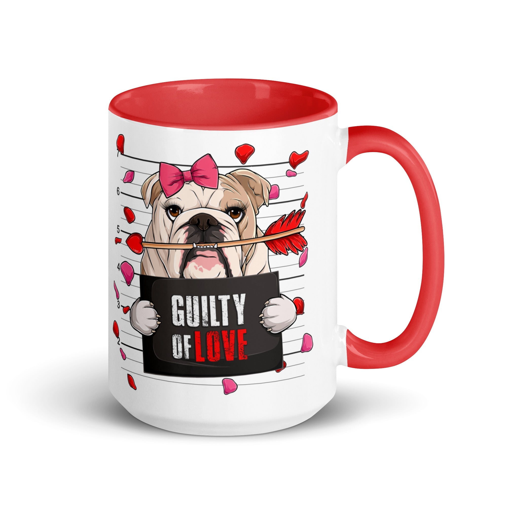 "Guilty of Love" English Bulldog Mug | Fawn &amp; White Colored Female