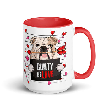 "Guilty of Love" English Bulldog Mug | Fawn &amp; White Colored Male