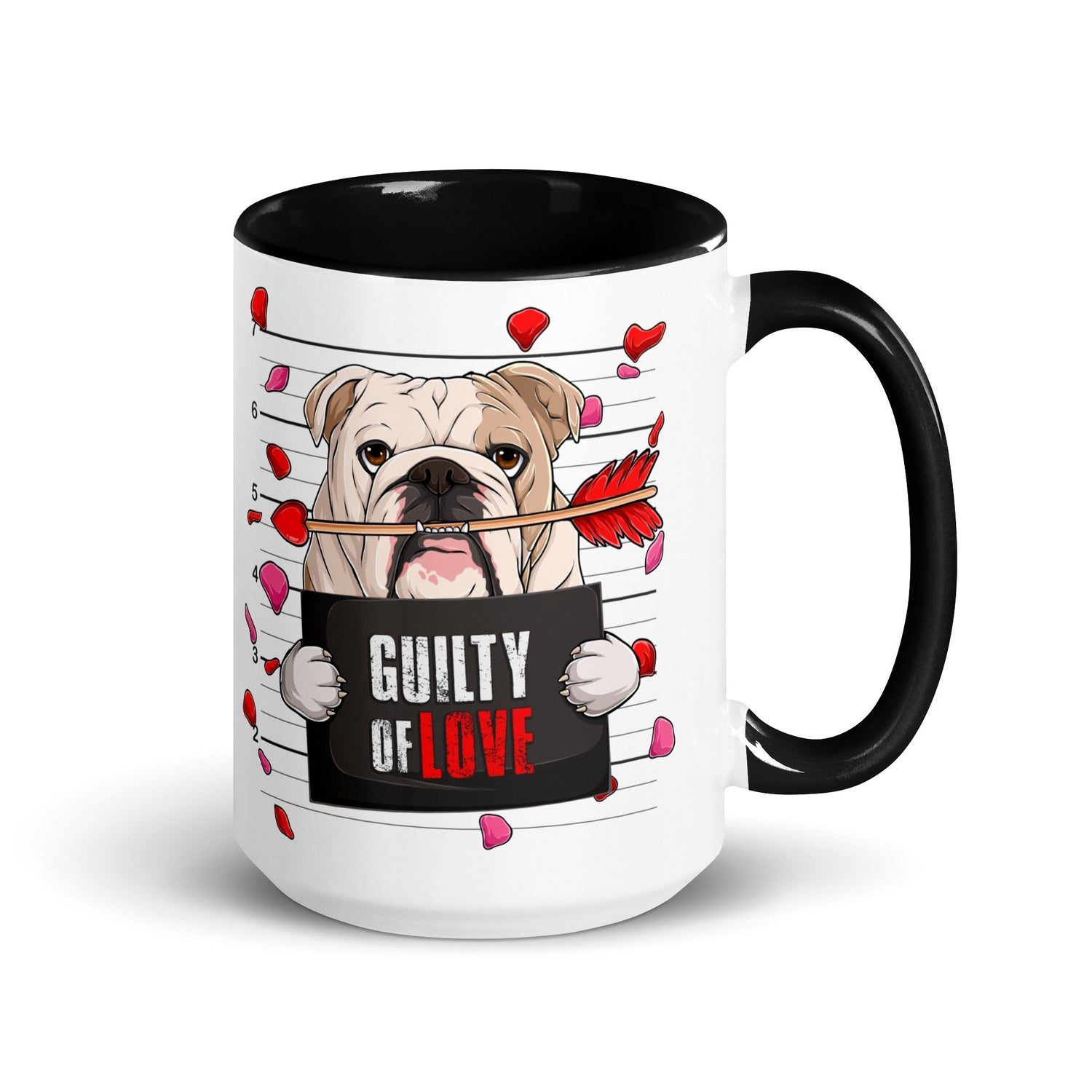 "Guilty of Love" English Bulldog Mug | Fawn &amp; White Colored Male