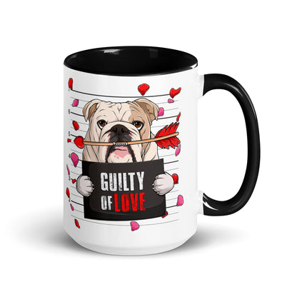 "Guilty of Love" English Bulldog Mug | Fawn &amp; White Colored Male