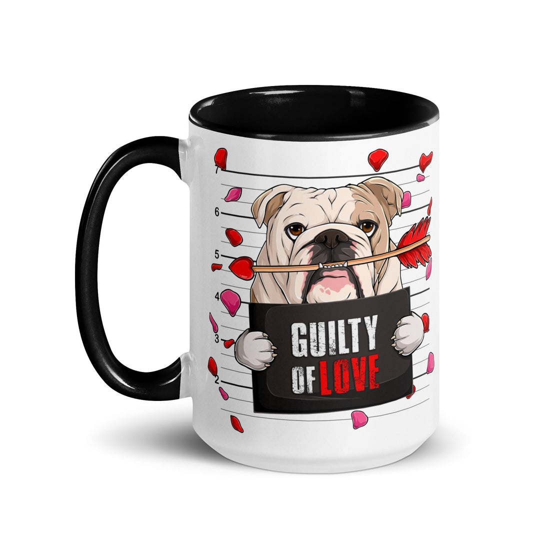 "Guilty of Love" English Bulldog Mug | Fawn &amp; White Colored Male