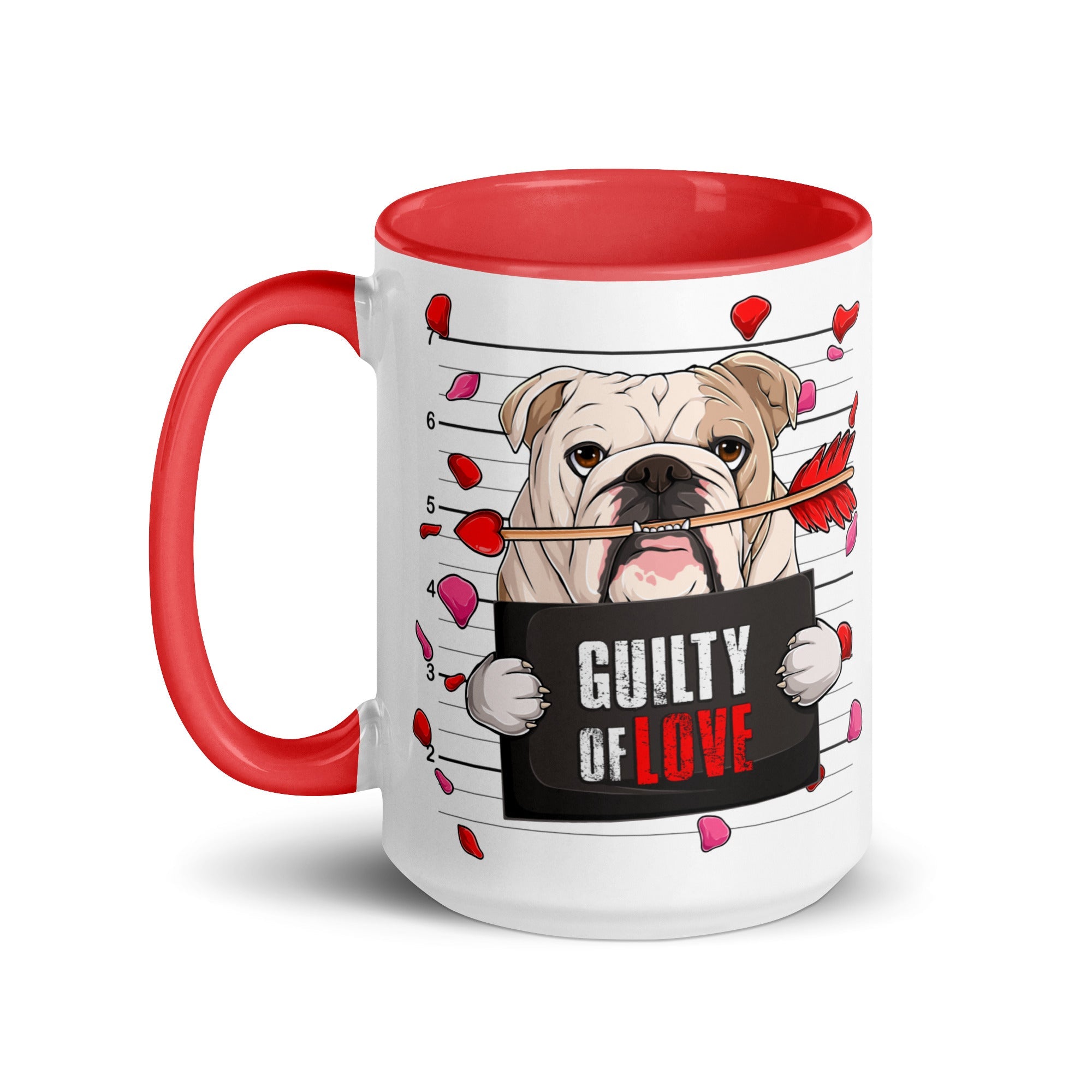 "Guilty of Love" English Bulldog Mug | Fawn &amp; White Colored Male