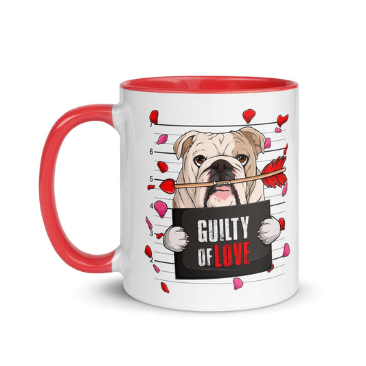 "Guilty of Love" English Bulldog Mug | Fawn & White Colored Male