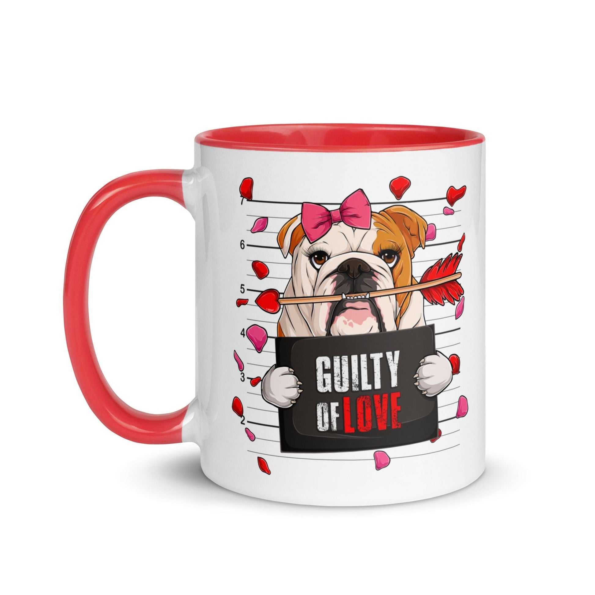 "Guilty of Love" English Bulldog Mug | Red & White Colored Female