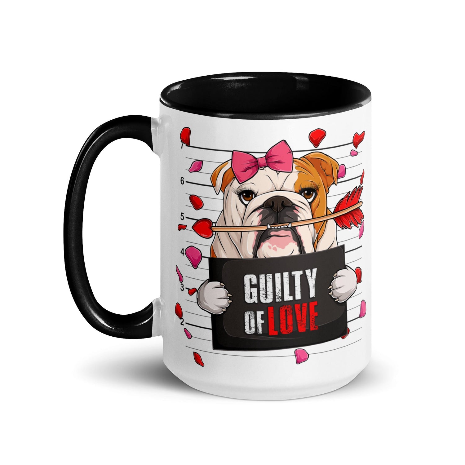 "Guilty of Love" English Bulldog Mug | Red &amp; White Colored Female