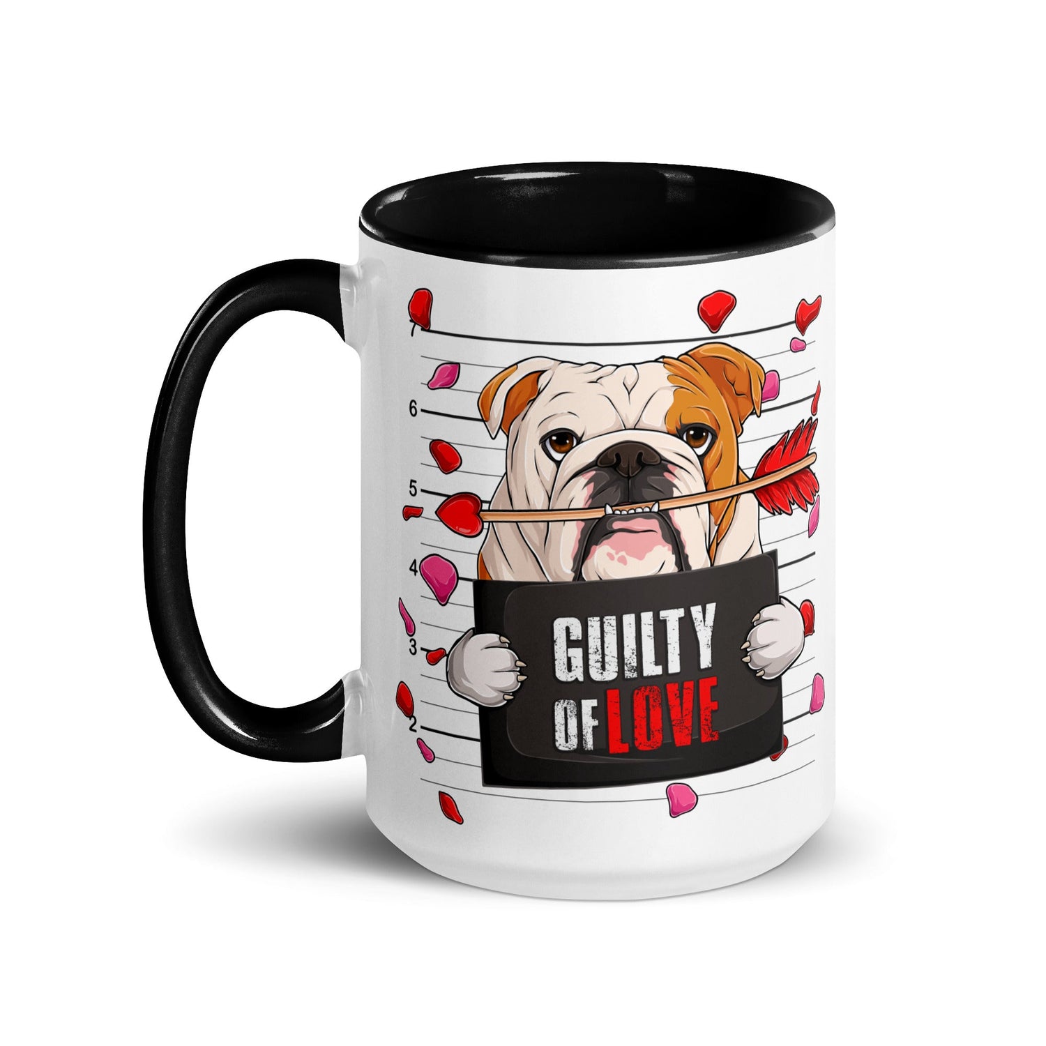 "Guilty of Love" English Bulldog Mug | Red &amp; White Colored Male