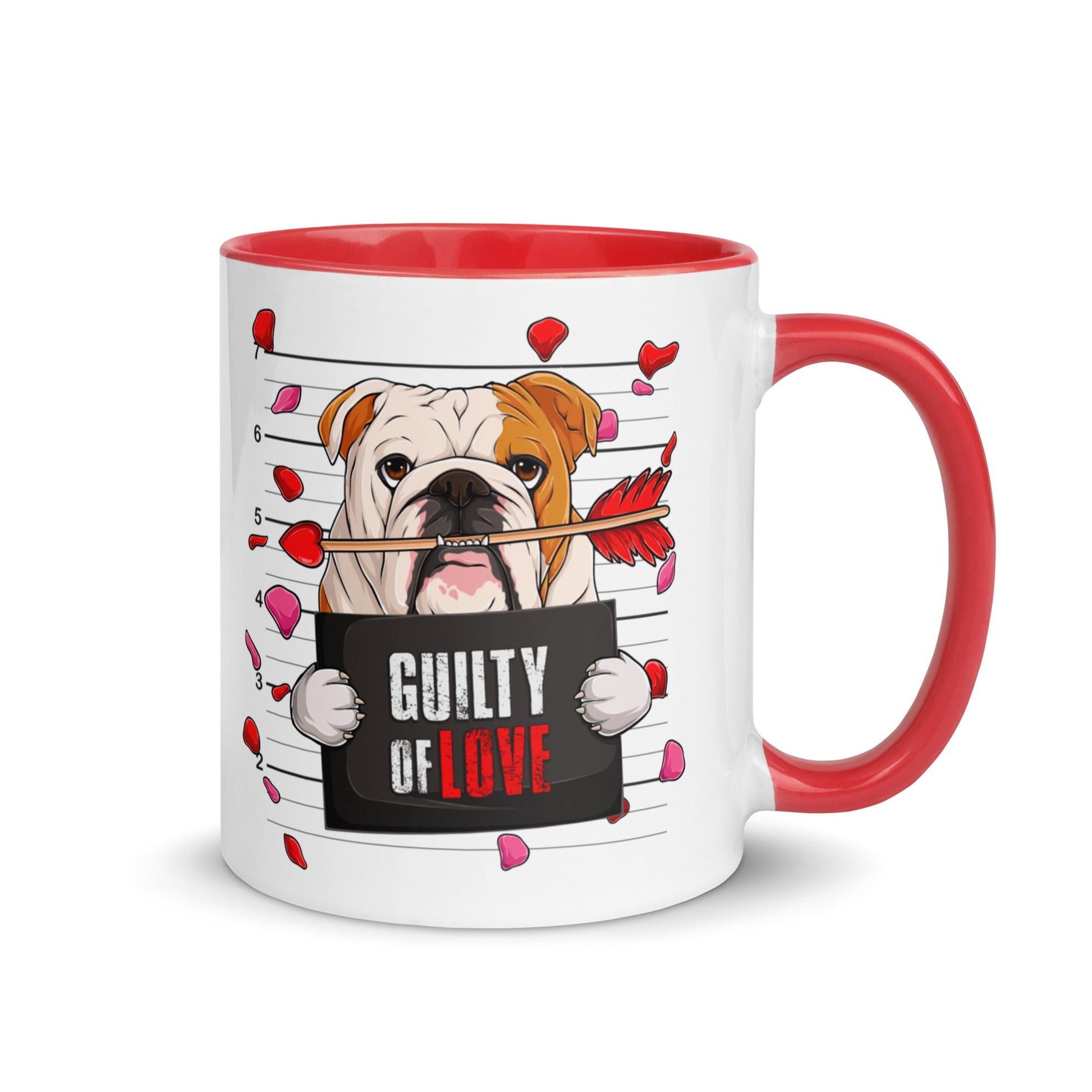 "Guilty of Love" English Bulldog Mug | Red & White Colored Male