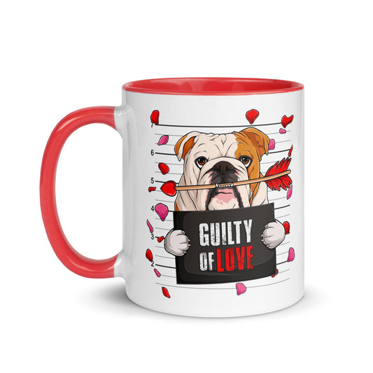 "Guilty of Love" English Bulldog Mug | Red & White Colored Male