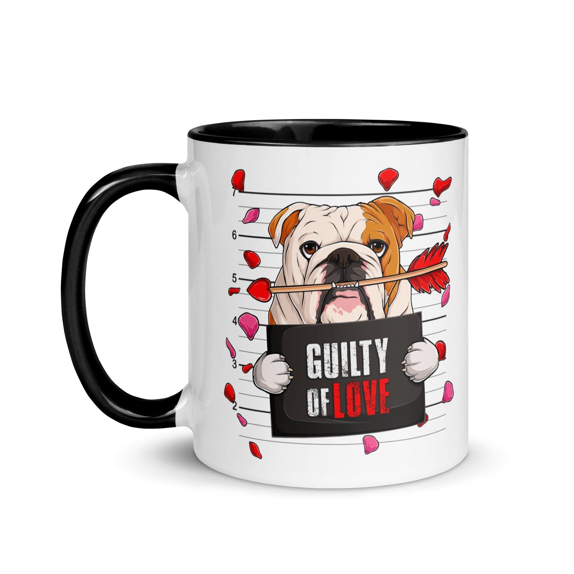 "Guilty of Love" English Bulldog Mug | Red & White Colored Male