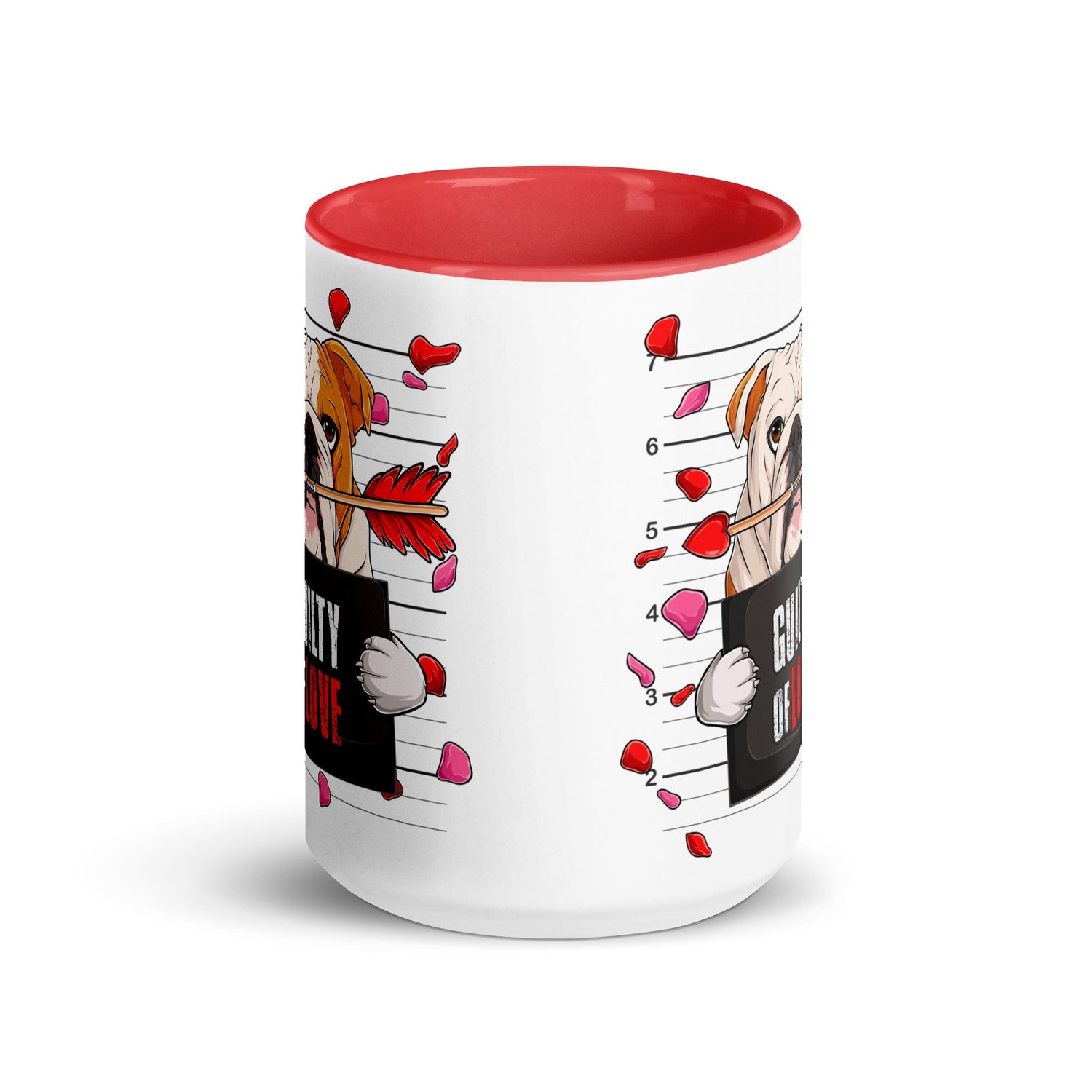 "Guilty of Love" English Bulldog Mug | Red &amp; White Colored Male