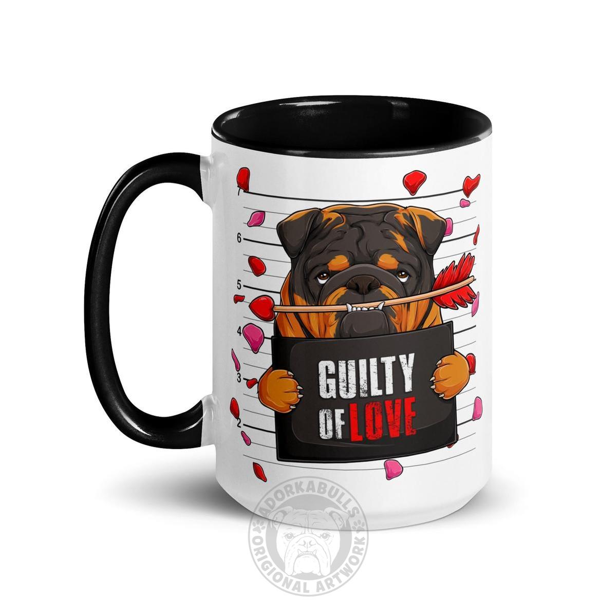 "Guilty of Love" English Bulldog Mug | Tri Colored Male