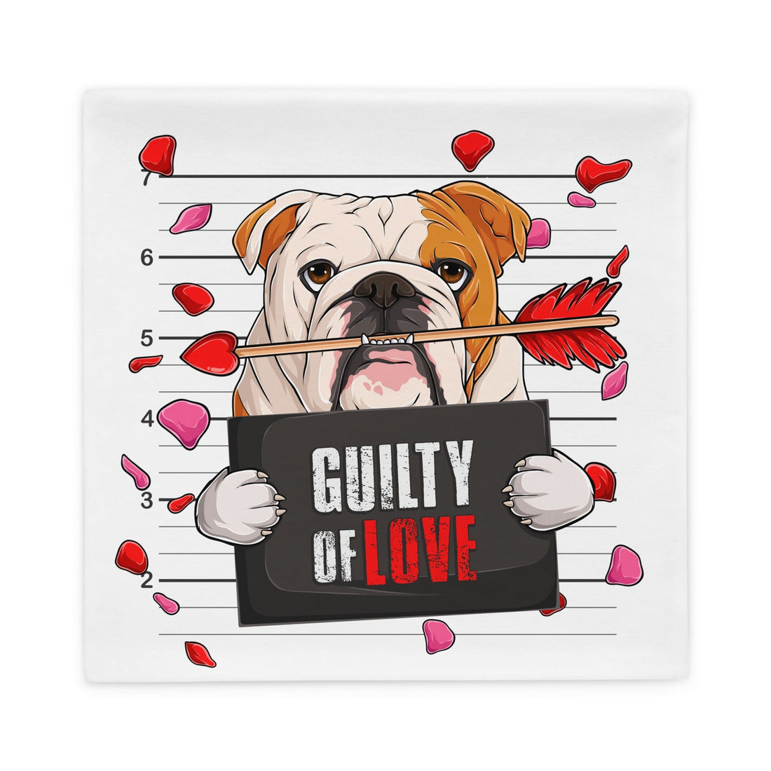"Guilty of Love" English Bulldog Pillow Case | Red & White Colored Male