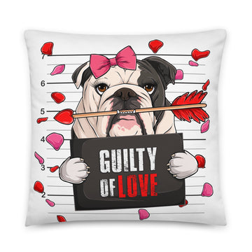 "Guilty of Love" English Bulldog Throw Pillow | B&W Colored Female