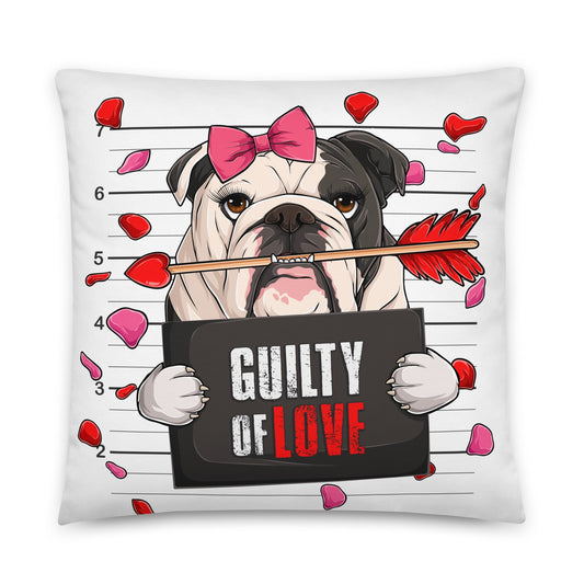 "Guilty of Love" English Bulldog Throw Pillow | B&W Colored Female