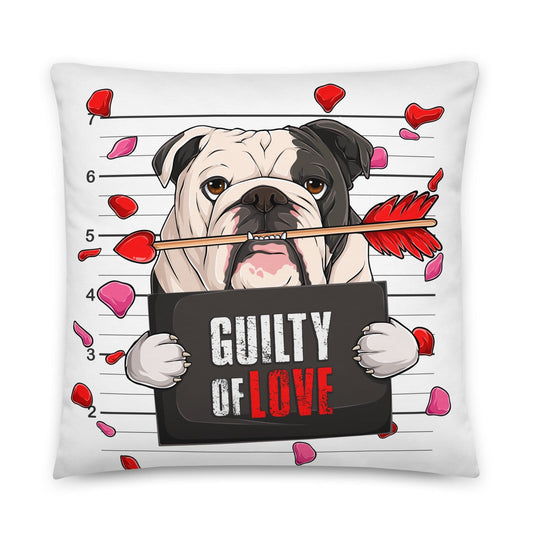 "Guilty of Love" English Bulldog Throw Pillow | B&W Colored Male