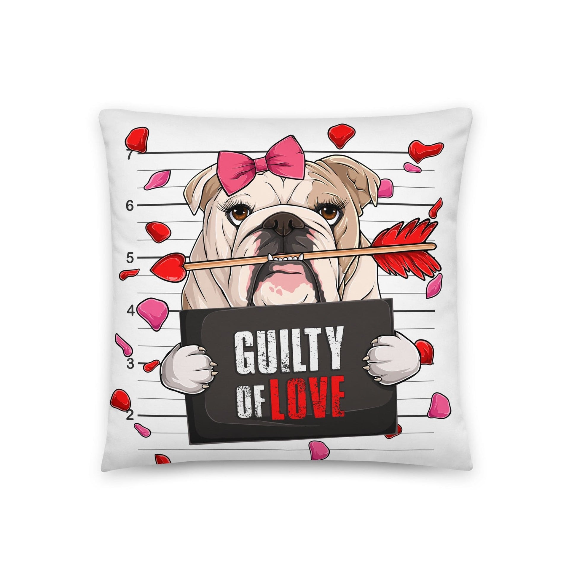 "Guilty of Love" English Bulldog Throw Pillow | Fawn & White Colored Female