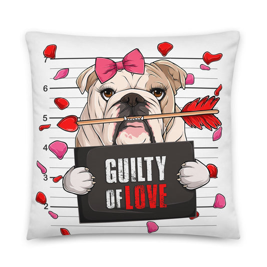 "Guilty of Love" English Bulldog Throw Pillow | Fawn & White Colored Female