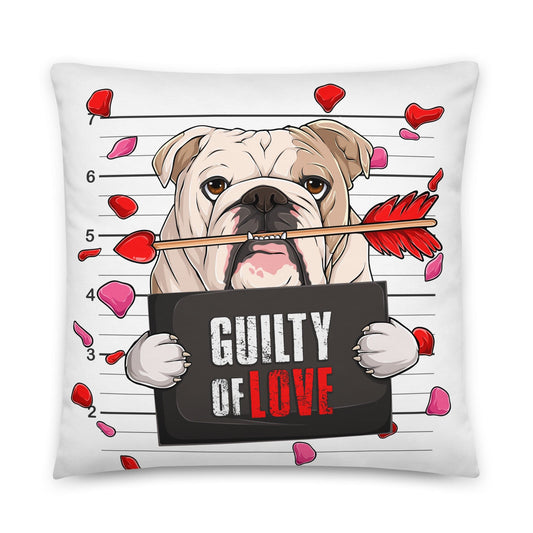 "Guilty of Love" English Bulldog Throw Pillow | Fawn & White Colored Male