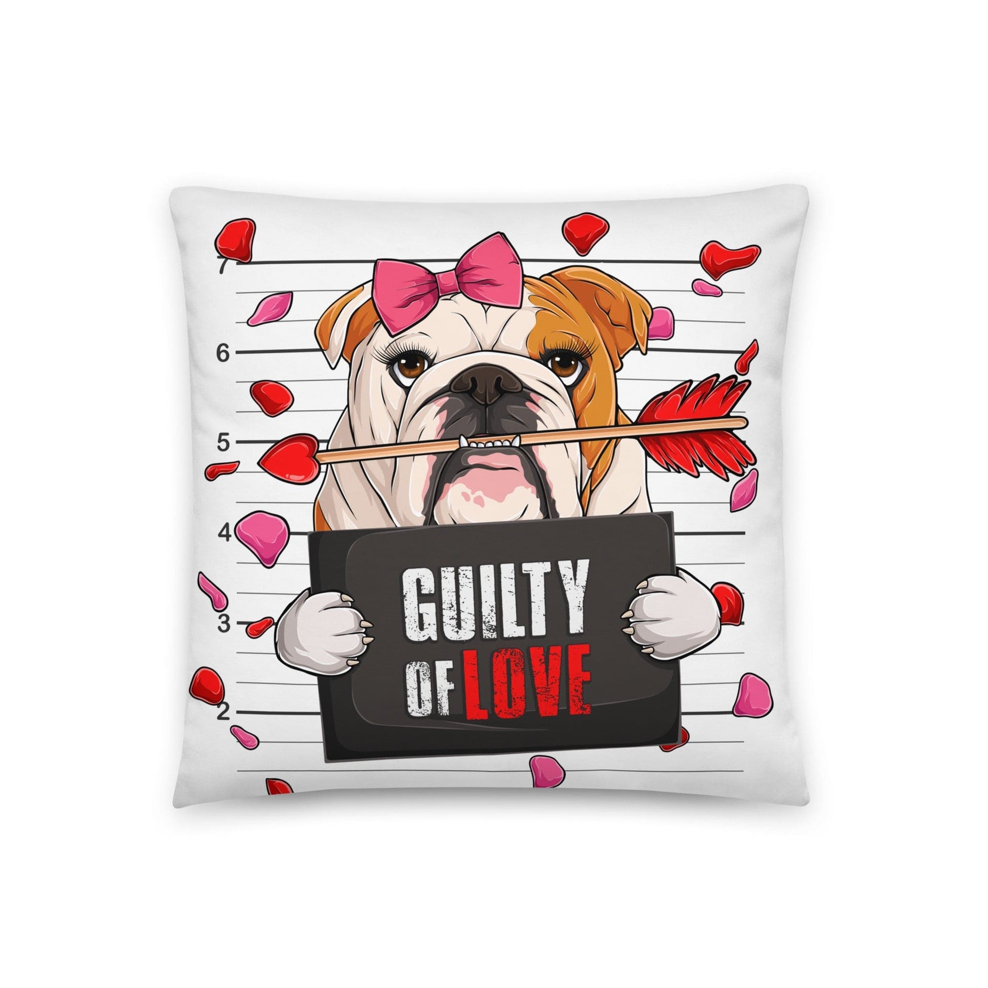 "Guilty of Love" English Bulldog Throw Pillow | Red & White Colored Female