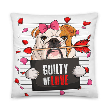 "Guilty of Love" English Bulldog Throw Pillow | Red & White Colored Female