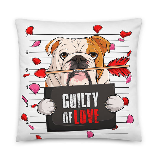 "Guilty of Love" English Bulldog Throw Pillow | Red & White Male