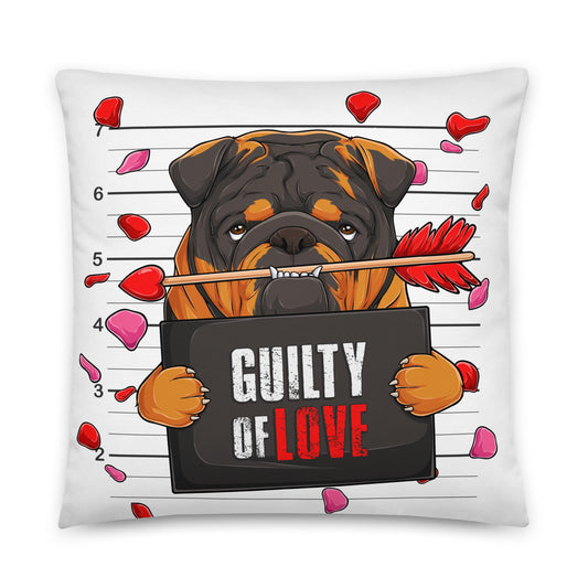 "Guilty of Love" English Bulldog Throw Pillow | Tri Colored Male