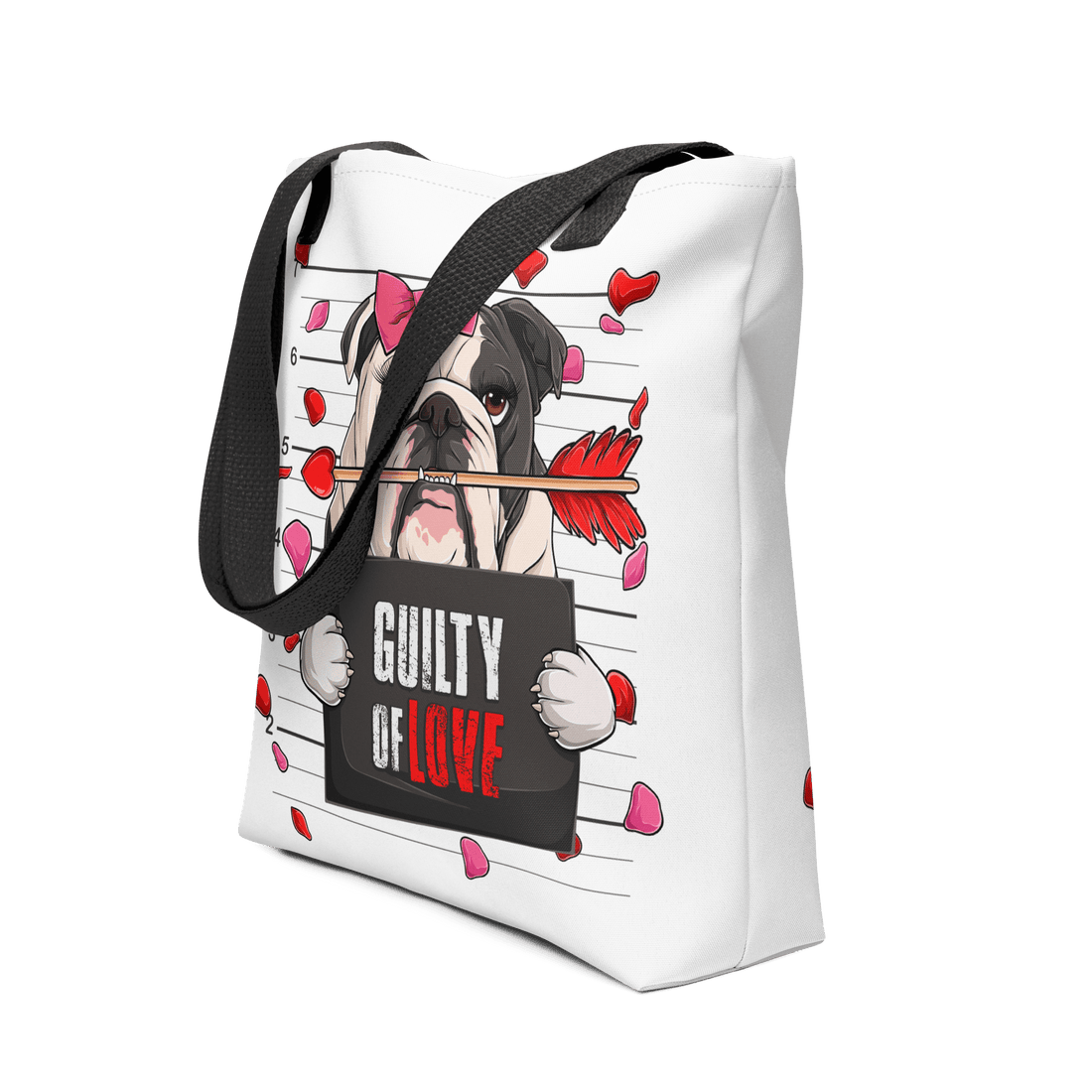 "Guilty of Love" English Bulldog Tote Bag | B&amp;W Colored Female