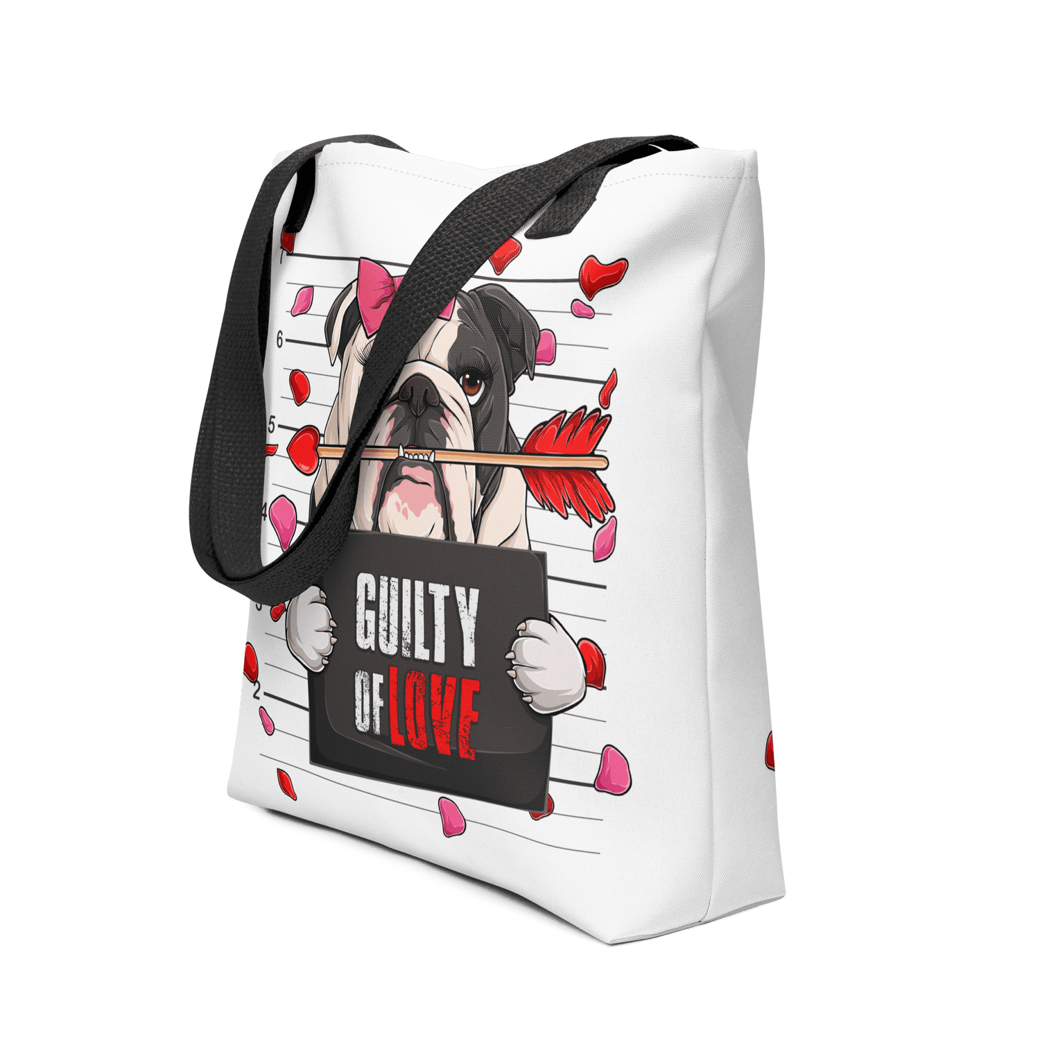 "Guilty of Love" English Bulldog Tote Bag | B&amp;W Colored Female