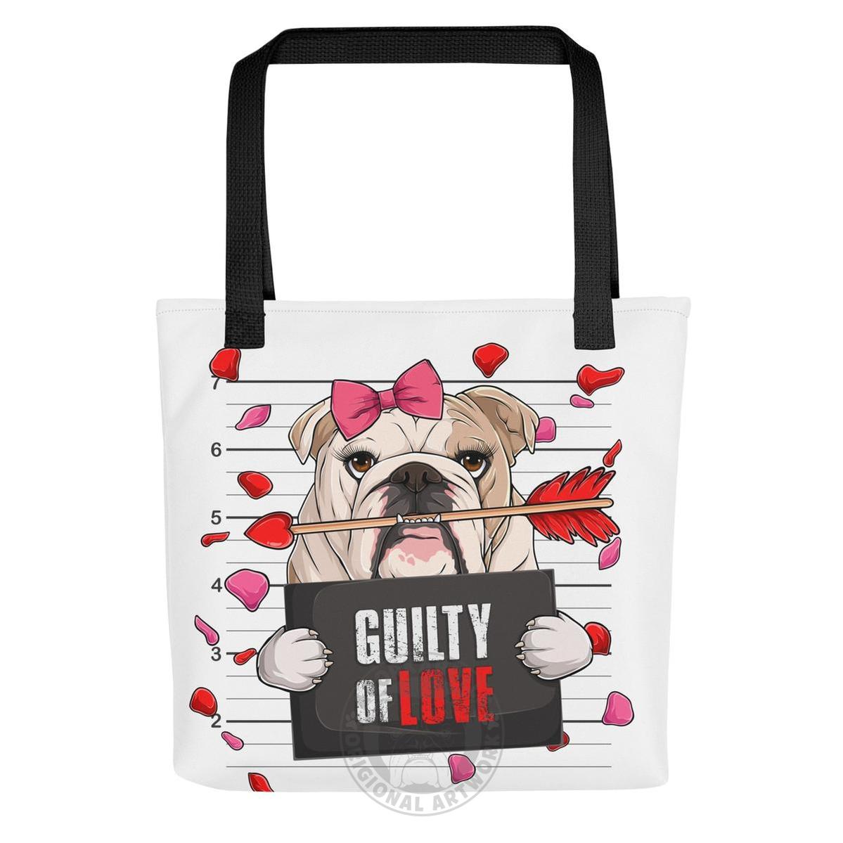 "Guilty of Love" English Bulldog Tote Bag | Fawn &amp; White Colored Female