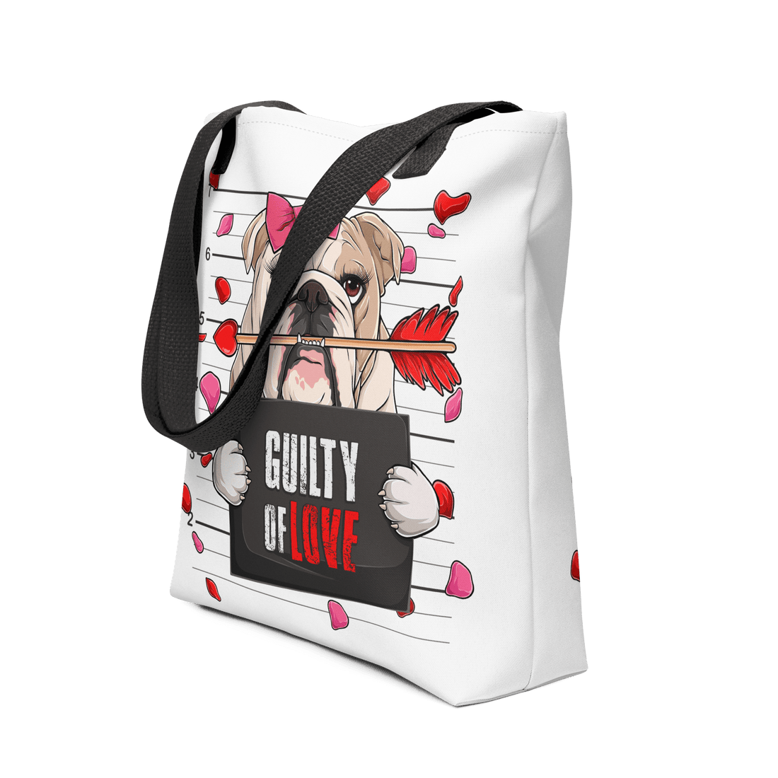 "Guilty of Love" English Bulldog Tote Bag | Fawn &amp; White Colored Female