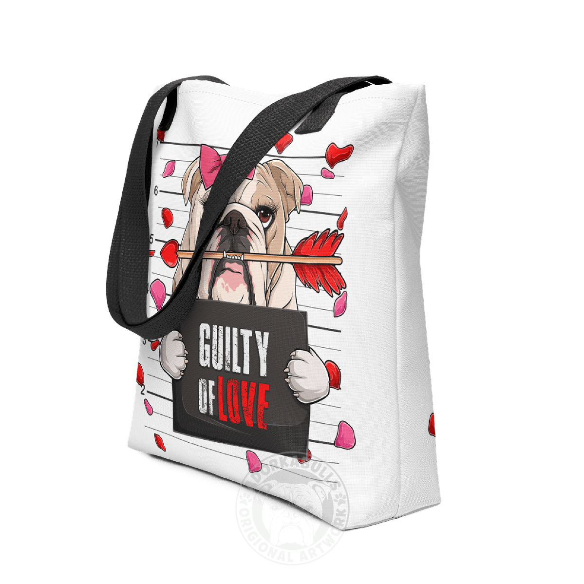 "Guilty of Love" English Bulldog Tote Bag | Fawn &amp; White Colored Female
