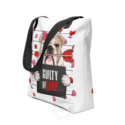 "Guilty of Love" English Bulldog Tote Bag | Fawn &amp; White Colored Female