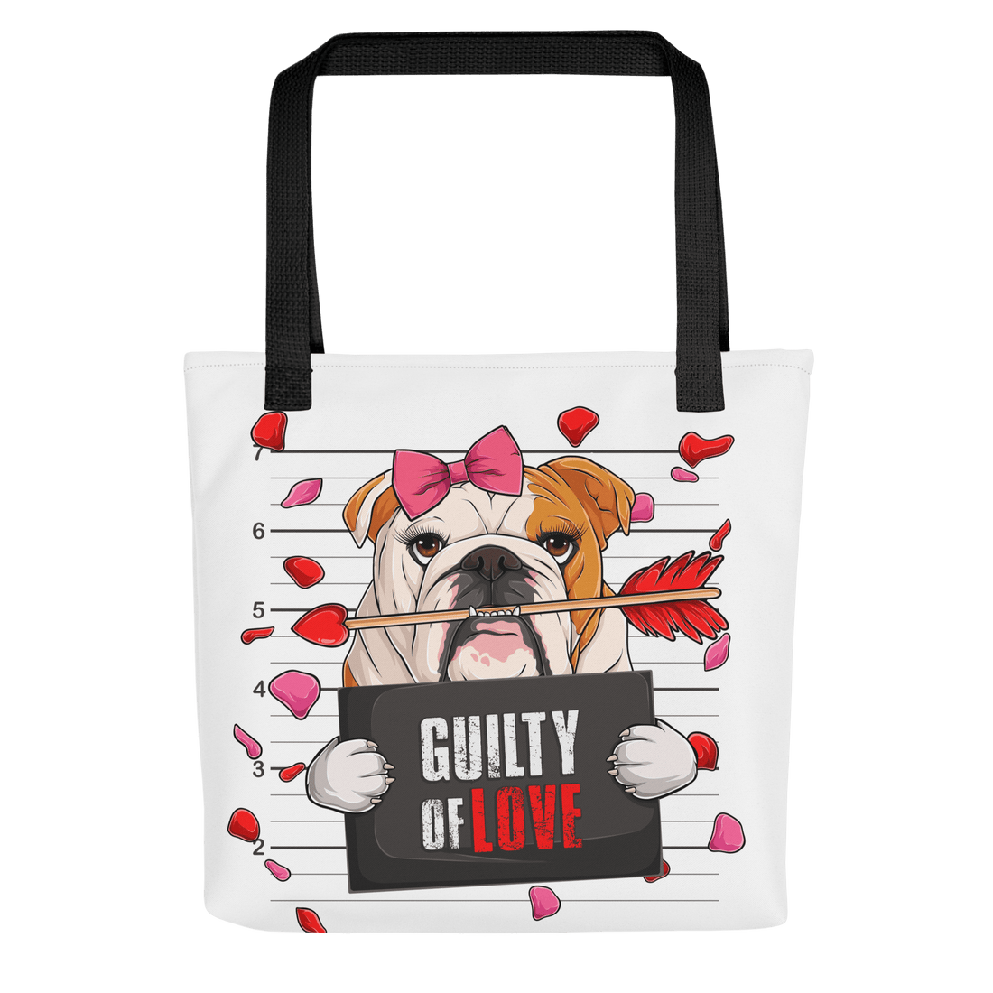 "Guilty of Love" English Bulldog Tote Bag | Red &amp; White Colored Female