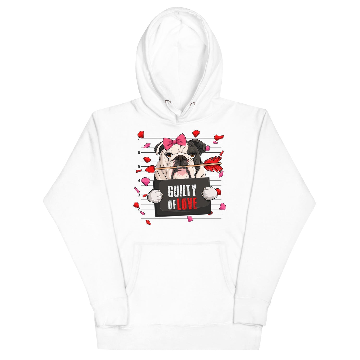 "Guilty of Love" English Bulldog Unisex Hoodie | B&amp;W Colored Female