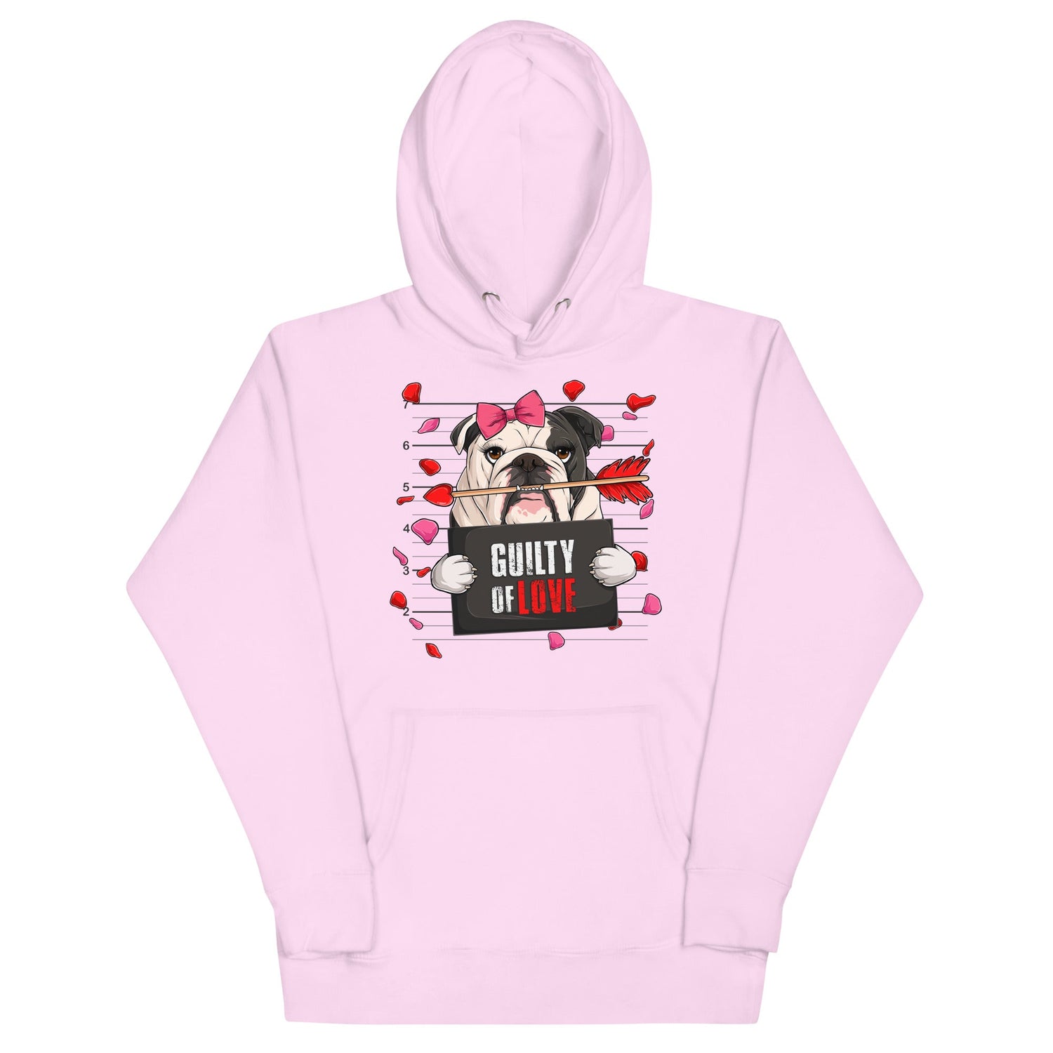 "Guilty of Love" English Bulldog Unisex Hoodie | B&amp;W Colored Female