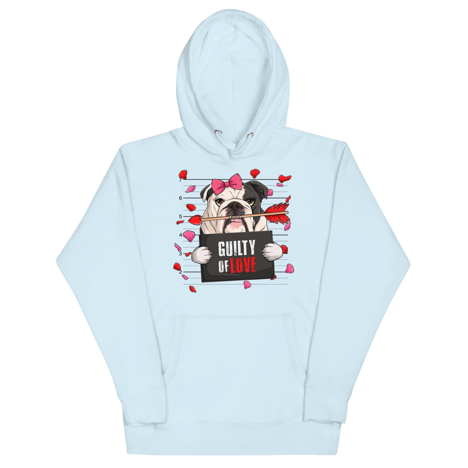 "Guilty of Love" English Bulldog Unisex Hoodie | B&amp;W Colored Female