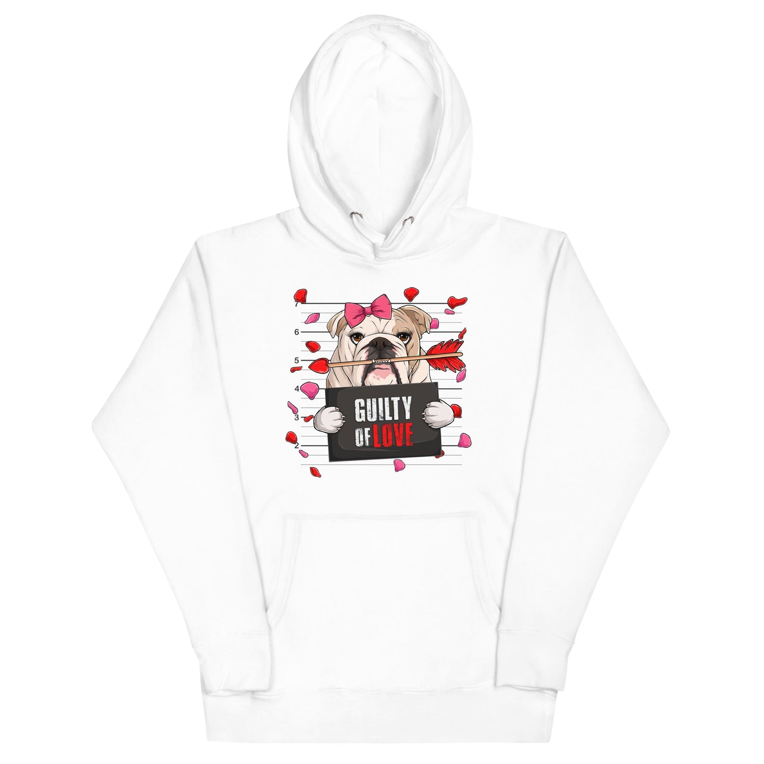 "Guilty of Love" English Bulldog Unisex Hoodie | Fawn &amp; White Colored Female