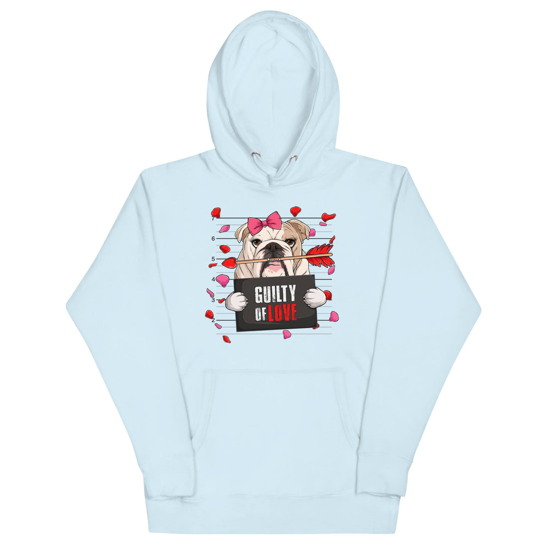 "Guilty of Love" English Bulldog Unisex Hoodie | Fawn &amp; White Colored Female
