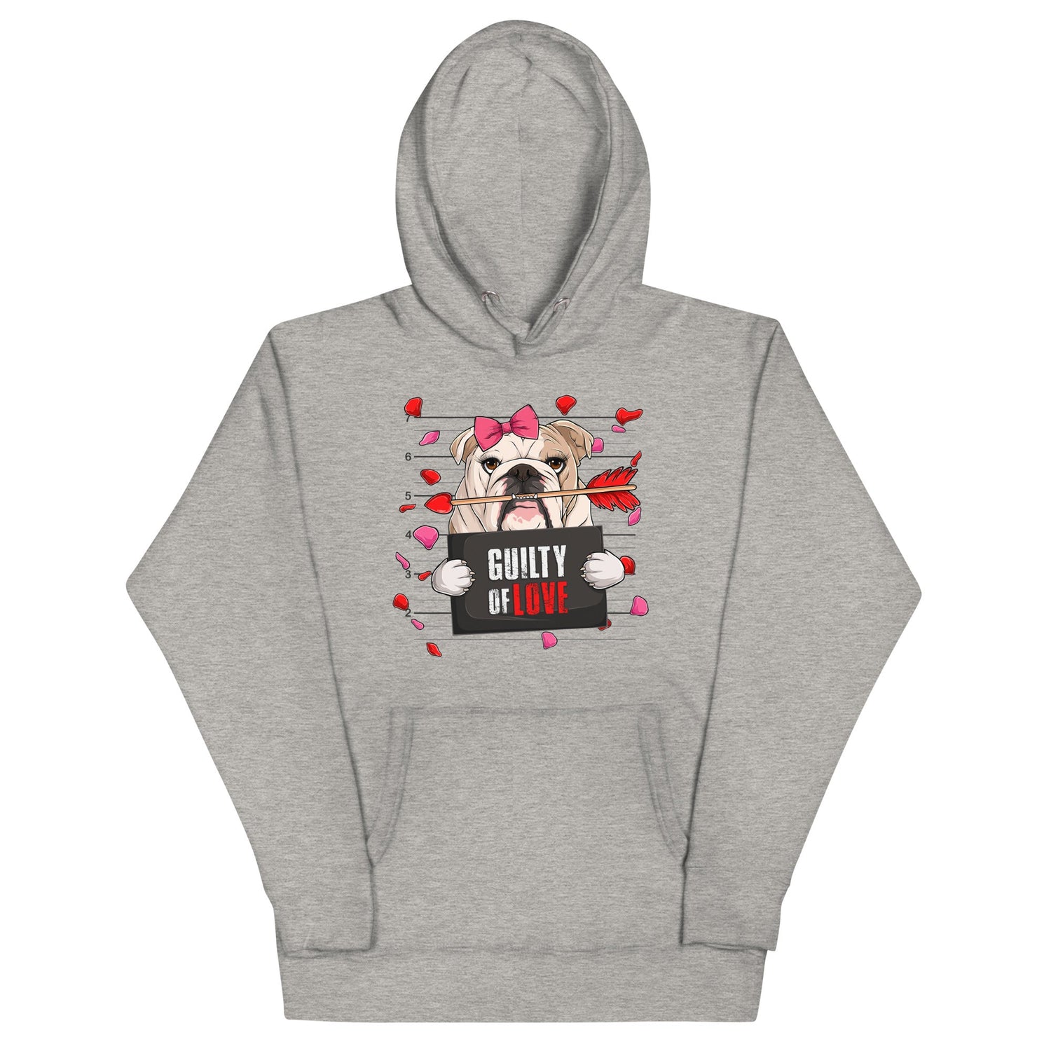 "Guilty of Love" English Bulldog Unisex Hoodie | Fawn &amp; White Colored Female