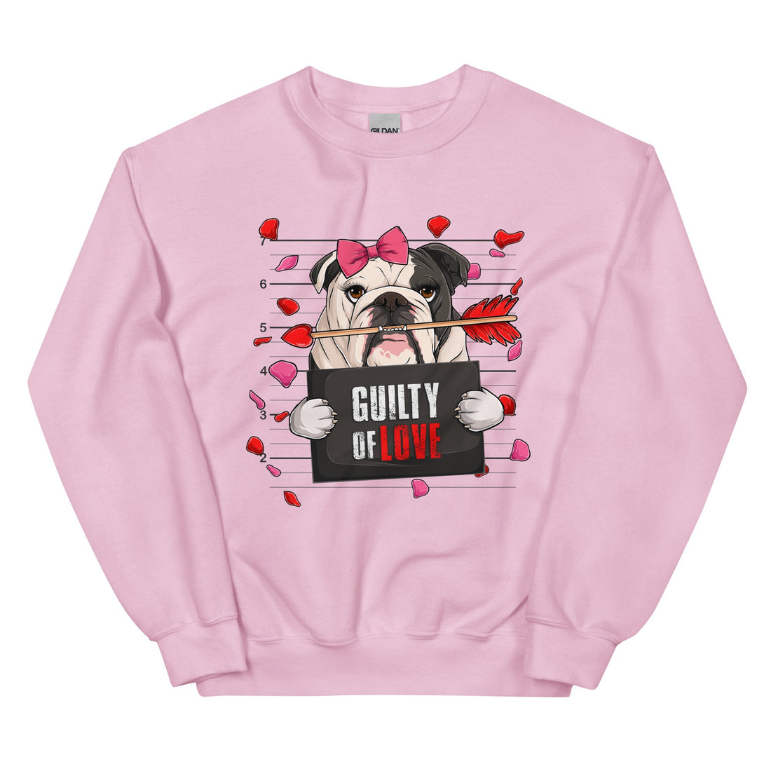 "Guilty of Love" Female Bulldog Valentine Sweatshirt | B&amp;W Colored