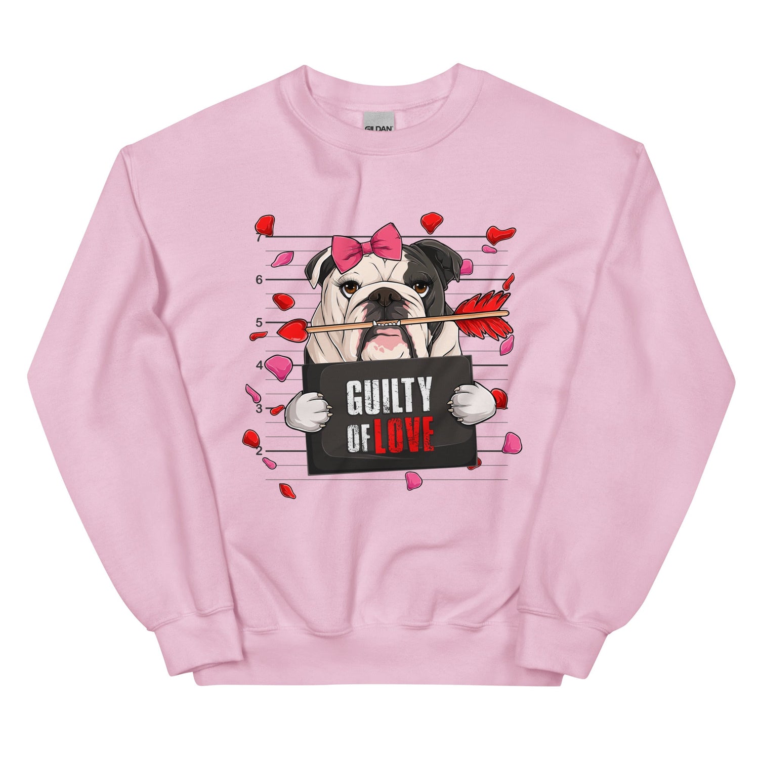 "Guilty of Love" Female Bulldog Valentine Sweatshirt | B&amp;W Colored