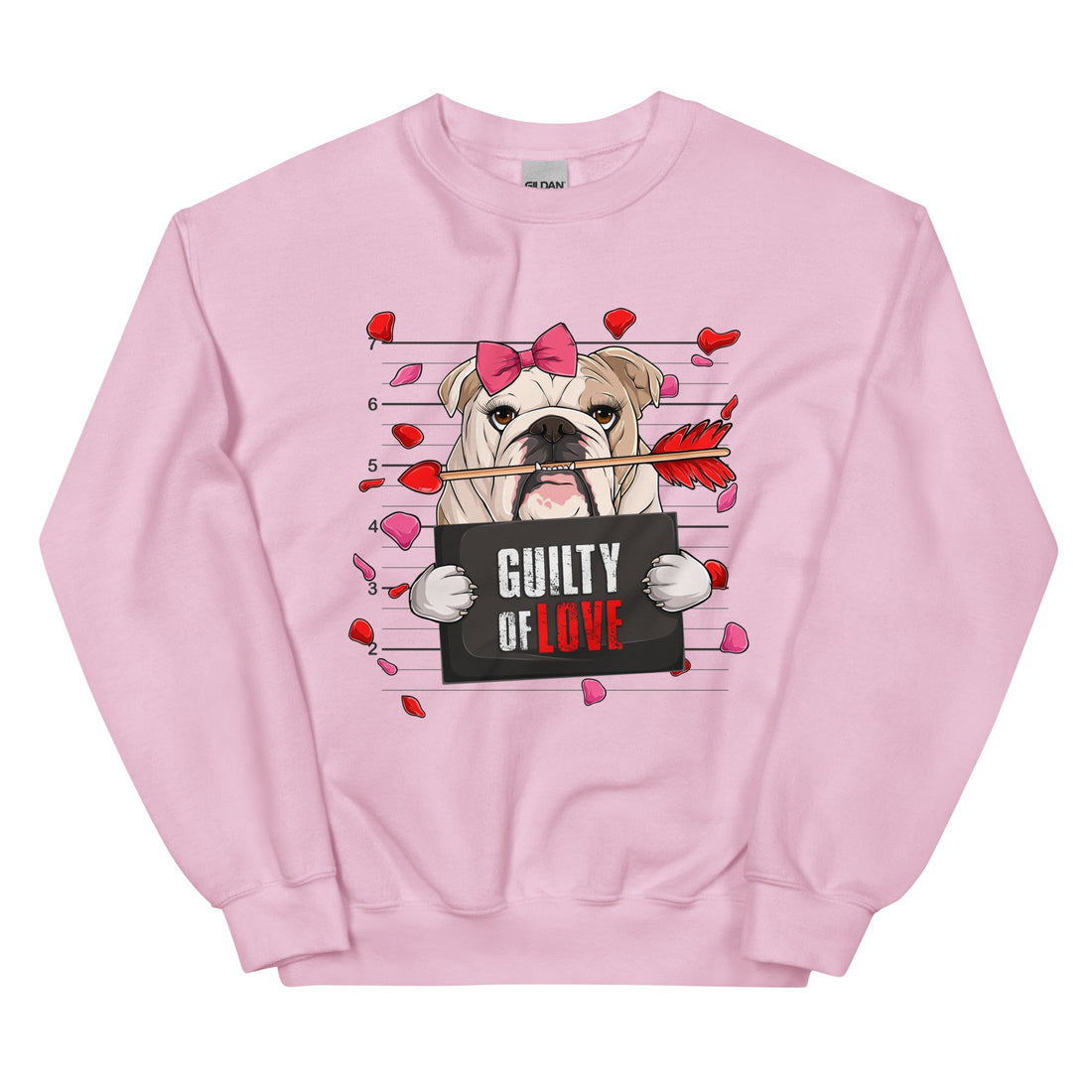 "Guilty of Love" Female Bulldog Valentine Sweatshirt | Fawn &amp; White Colored