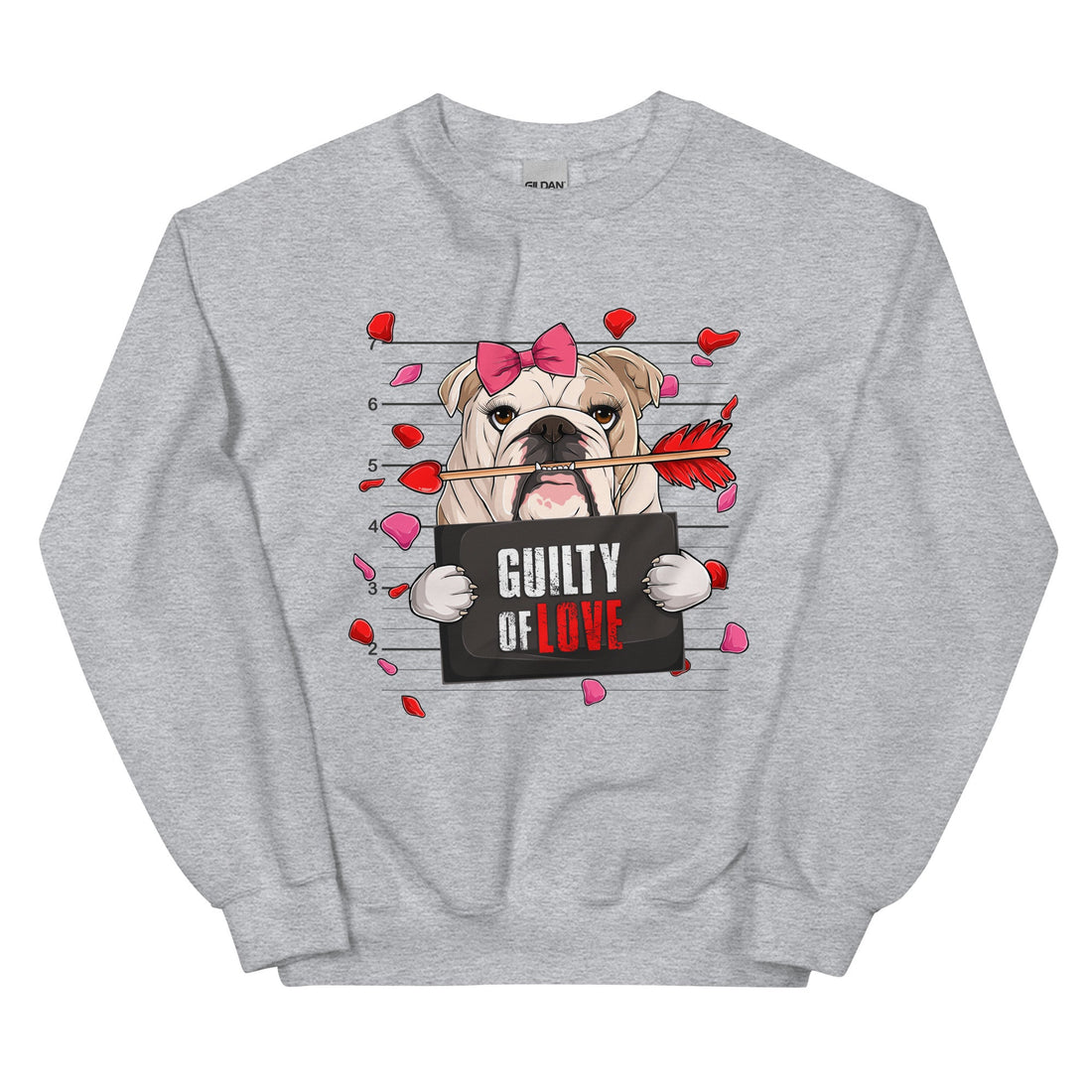 "Guilty of Love" Female Bulldog Valentine Sweatshirt | Fawn &amp; White Colored