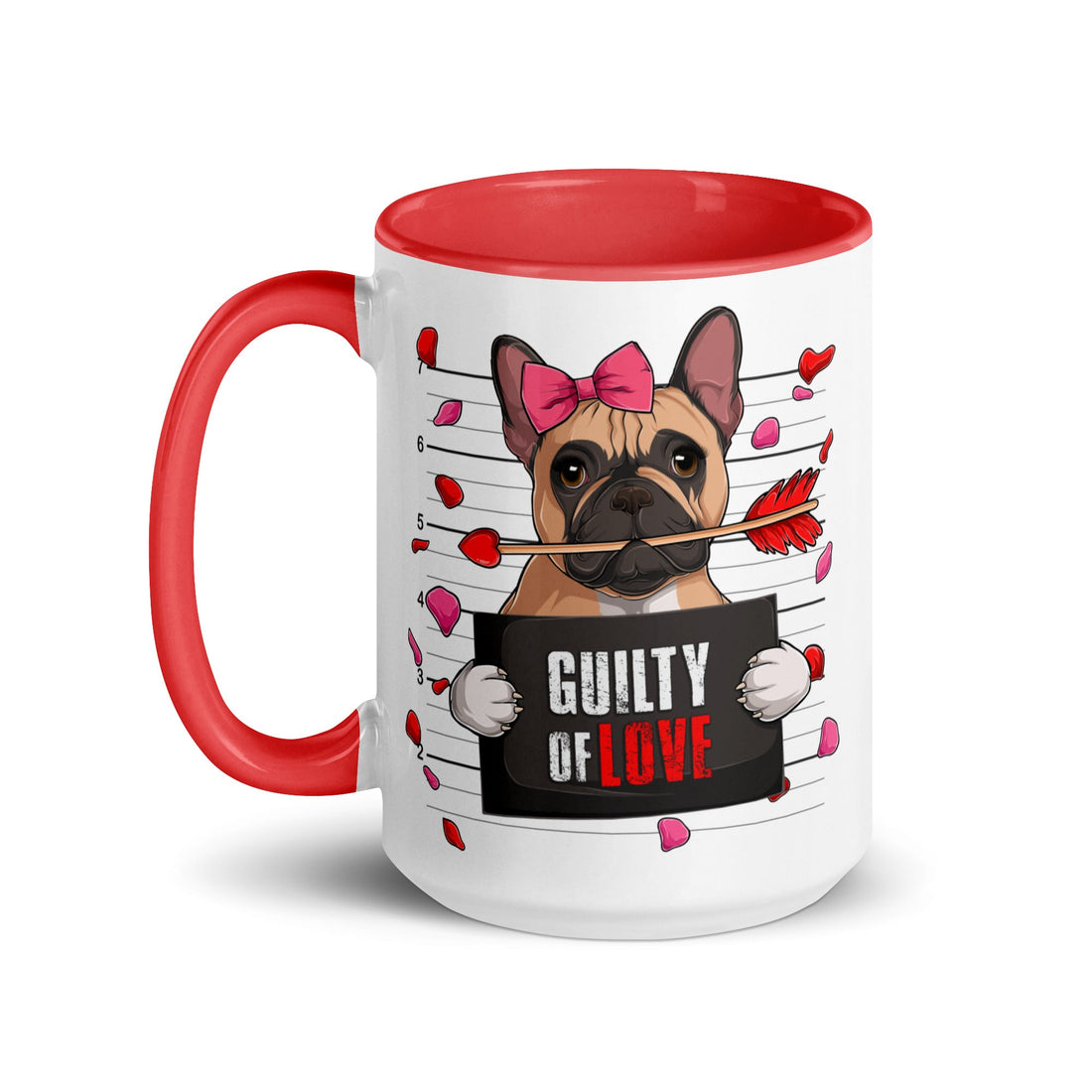"Guilty of Love" French Bulldog Mug | Fawn &amp; White Colored Female