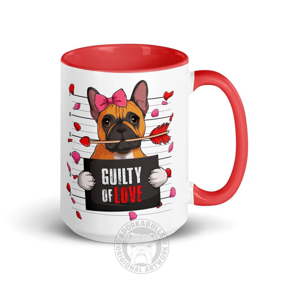 "Guilty of Love" French Bulldog Mug | Red &amp; White Colored Female
